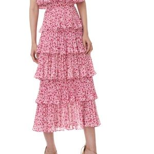 Amur Pink Paisley Floral Midi Tiered Skirt Size 6